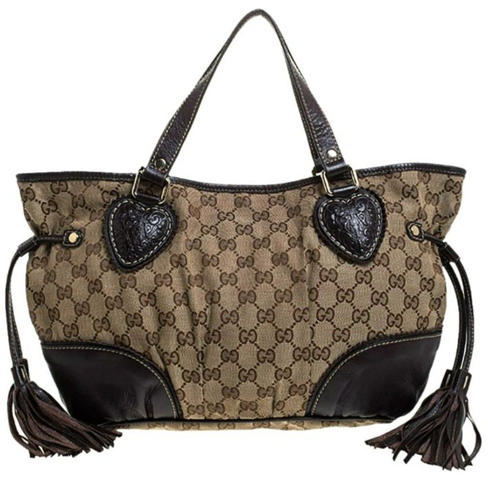 Authentic Gucci Tribeca Tassel Satchel Handbag- Brown/Dark Leather BrownCanvas-